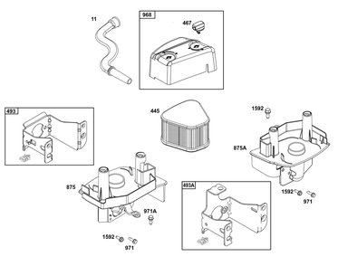 Air Cleaner Group Diagram and Parts List for 125P05-0065-F1 100000 - 19Z999 Briggs and Stratton Engine